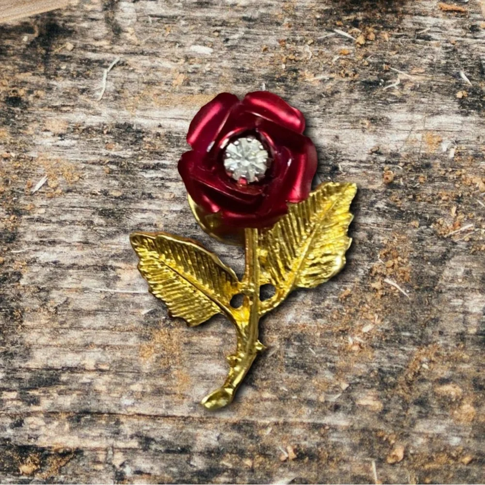 ~BUNDLE ONLY~Pink Metal Rose Flower Pin w/ Crystals